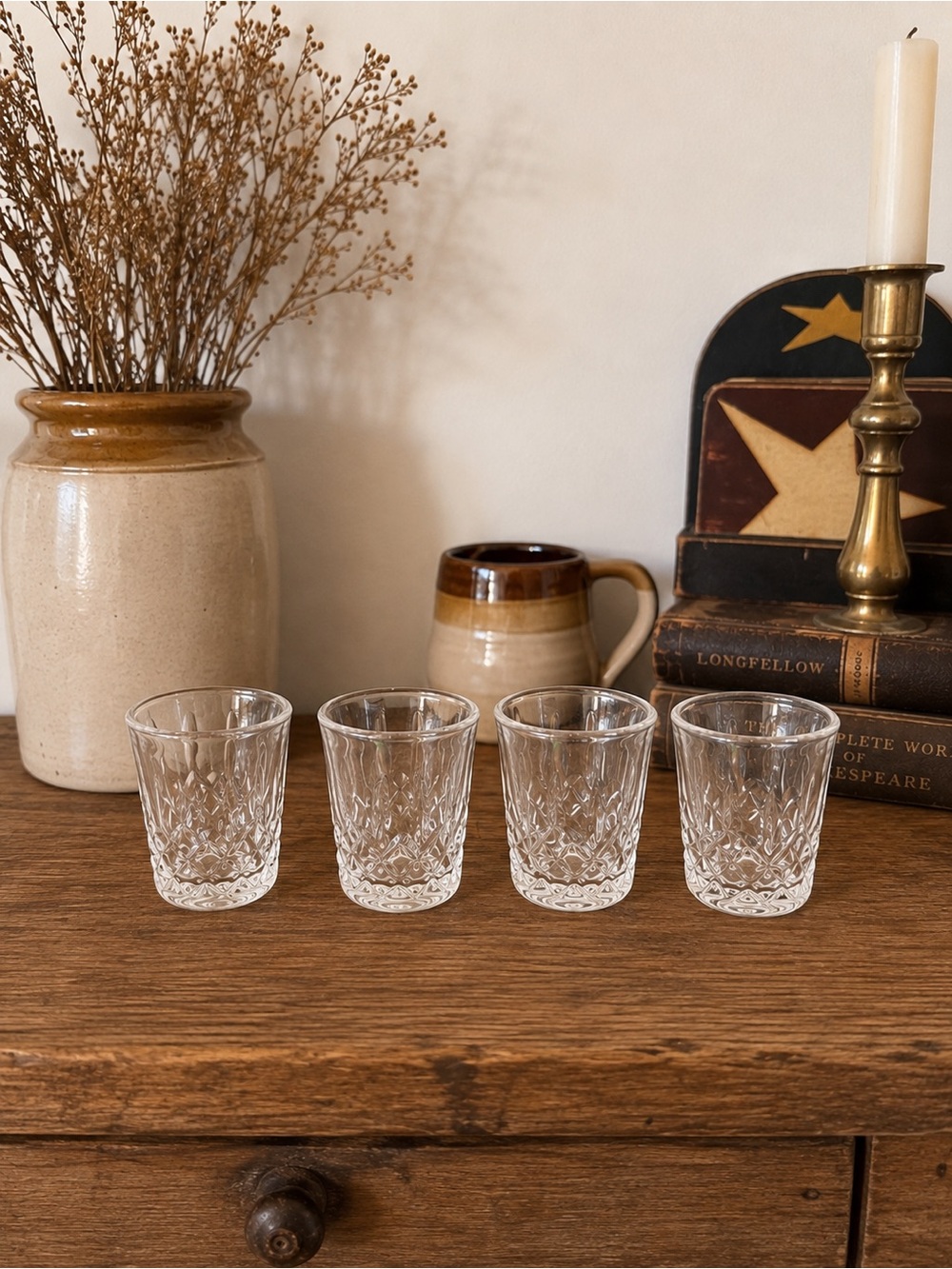 Vintage Clear Diamond-Patterned Shot Glasses - Set of 4
